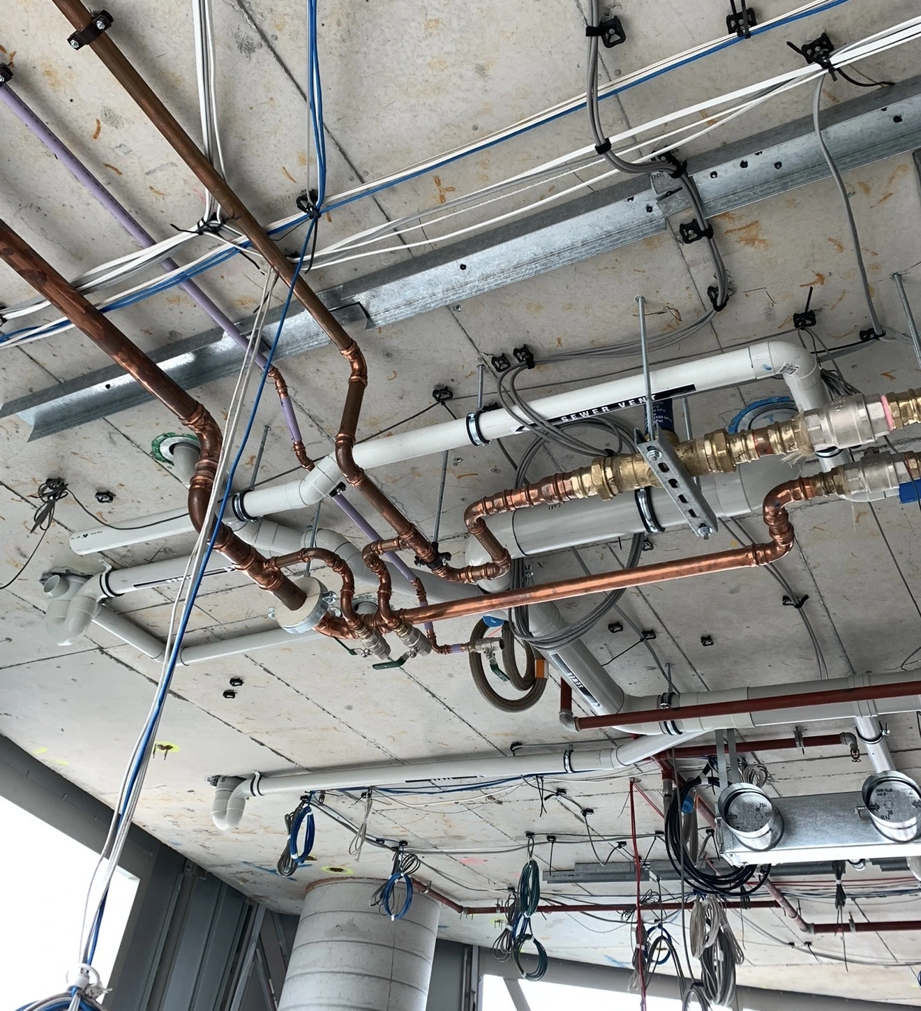 commercial plumbing job, high level copper water meters
